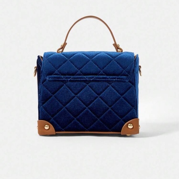 HARRY POTTER  1pc Women College Style Blue Velvet Patchwork PU Leather Tote - Picture 3 of 5